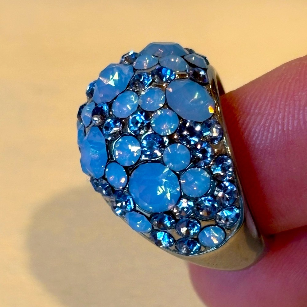 Stainless Steel Blue Rhinestone Cluster Gemstone Ring size 7